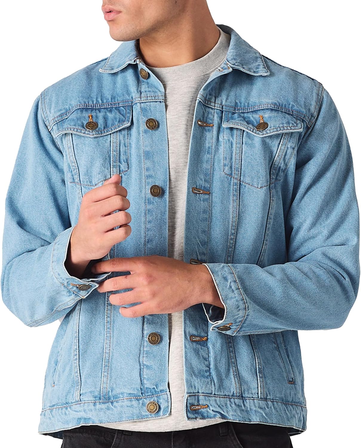jean jacket for men classic trucker style regular fit casual outerwear button down cowboy cut mens denim jacket