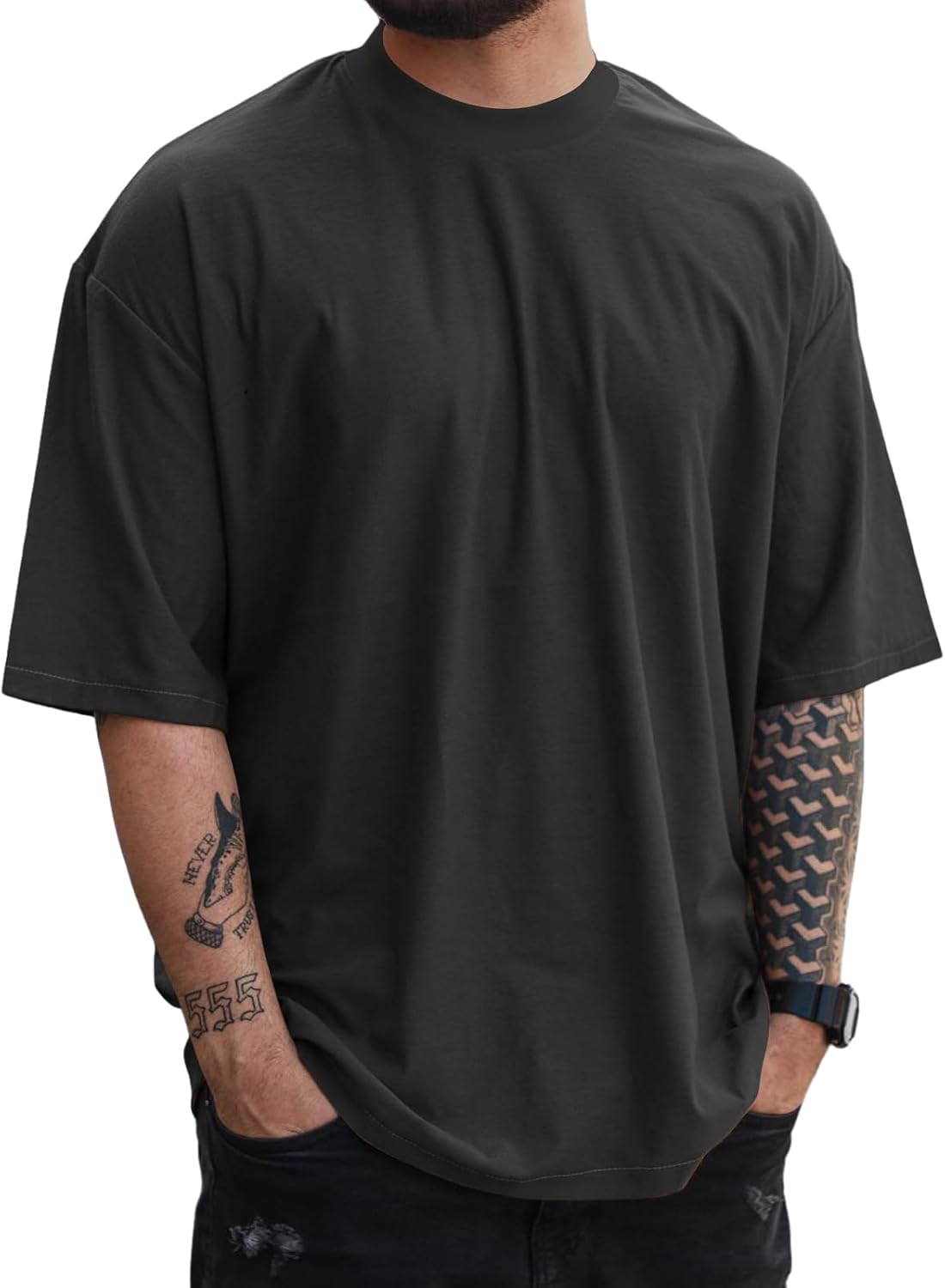 men fashion short sleeve tshirts workout oversize pullover solid color casual tees